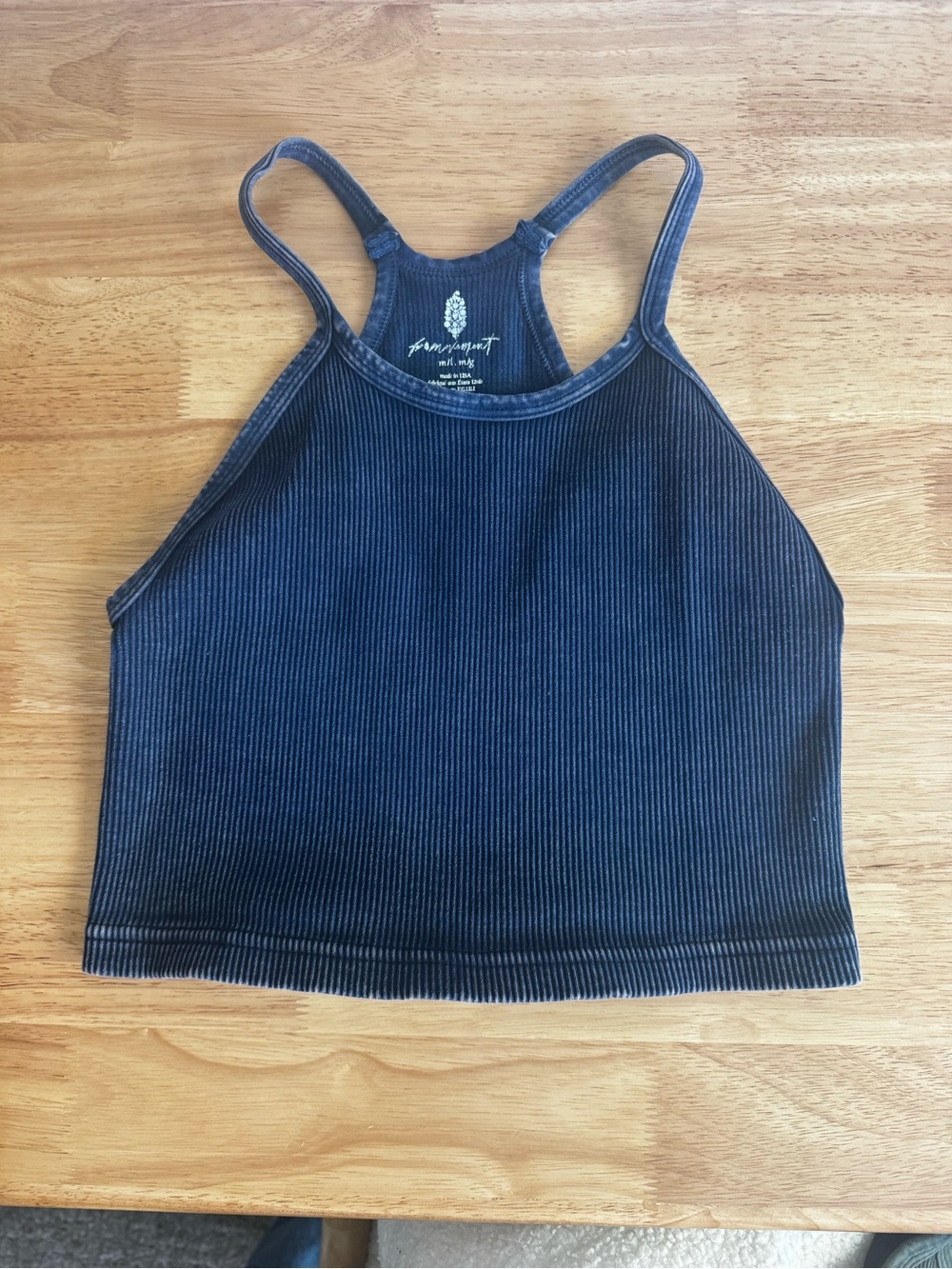 Free People Ribbed High-Neck Crop Tank - Dark Blue